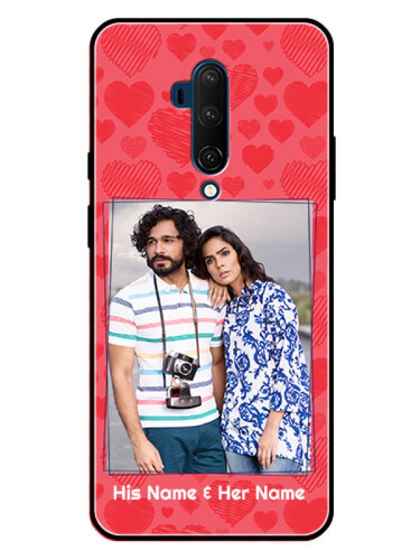 Custom Oneplus 7T Pro Photo Printing on Glass Case  - with Red Heart Symbols Design