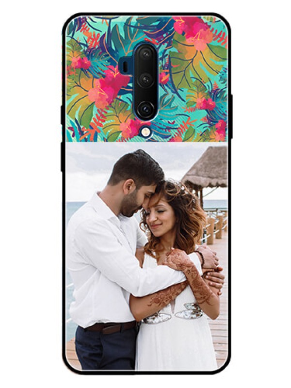Custom Oneplus 7T Pro Photo Printing on Glass Case  - Watercolor Floral Design