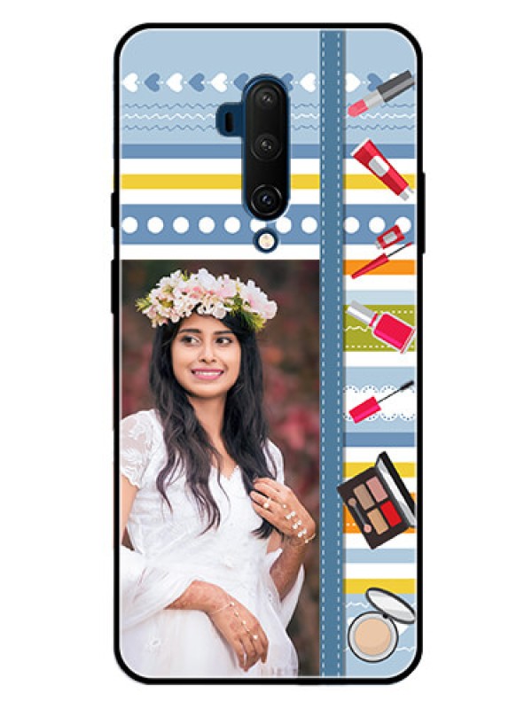 Custom Oneplus 7T Pro Personalized Glass Phone Case  - Makeup Icons Design