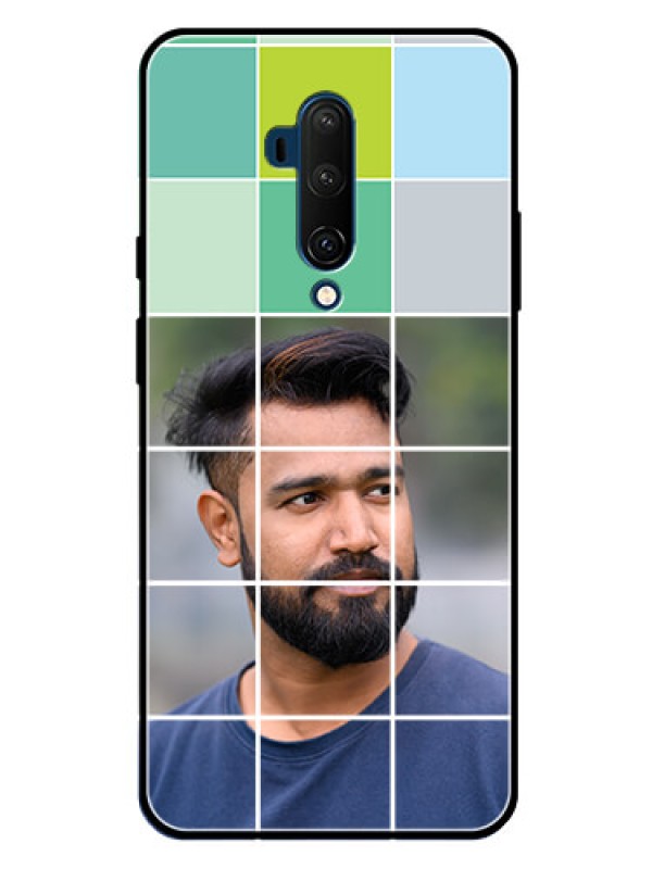 Custom Oneplus 7T Pro Photo Printing on Glass Case  - with white box pattern 