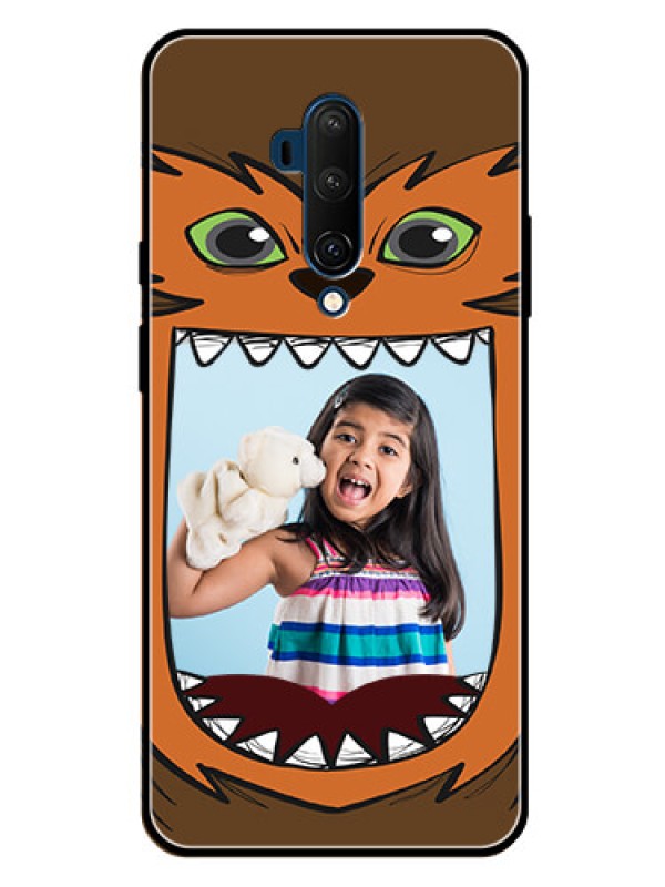 Custom Oneplus 7T Pro Photo Printing on Glass Case  - Owl Monster Back Case Design