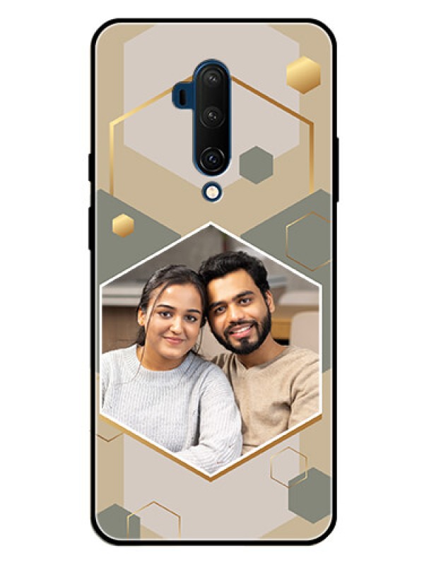 Custom OnePlus 7T Pro Photo Printing on Glass Case - Stylish Hexagon Pattern Design