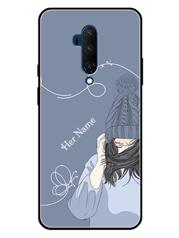 Custom OnePlus 7T Pro Custom Glass Mobile Case - Girl in winter outfit Design