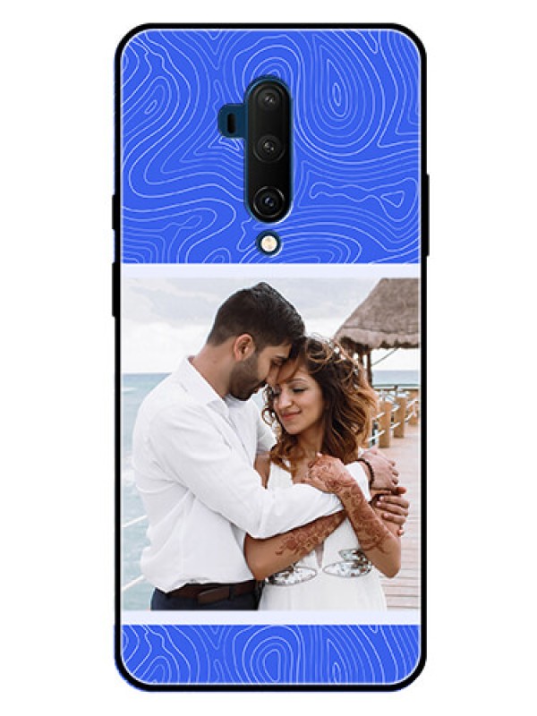 Custom OnePlus 7T Pro Custom Glass Mobile Case - Curved line art with blue and white Design
