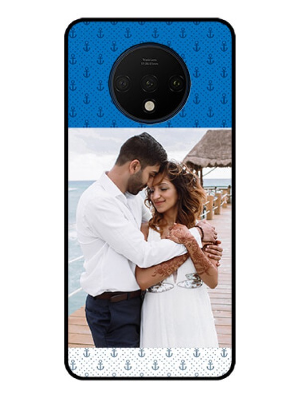 Custom OnePlus 7T Photo Printing on Glass Case  - Blue Anchors Design