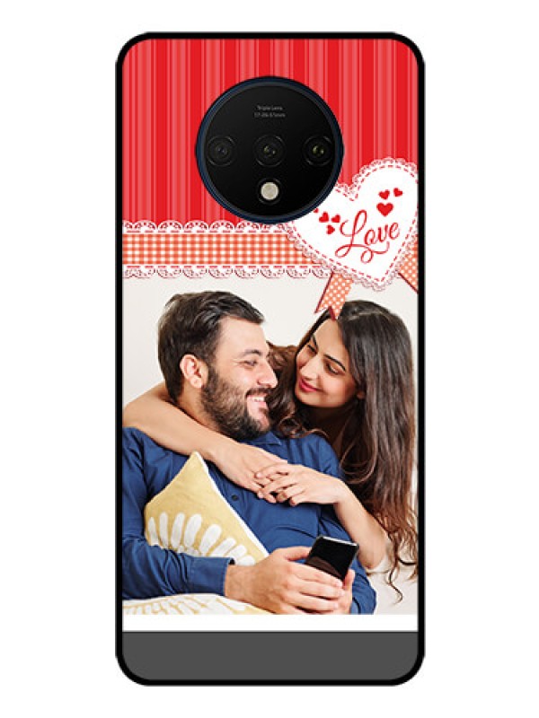 Custom OnePlus 7T Custom Glass Mobile Case  - Red Love Pattern Design