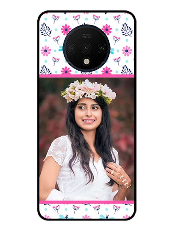 Custom OnePlus 7T Photo Printing on Glass Case  - Colorful Flower Design