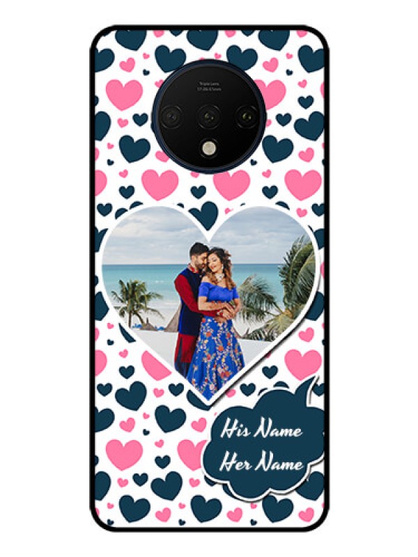 Custom OnePlus 7T Custom Glass Phone Case  - Pink & Blue Heart Design