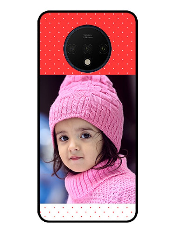 Custom OnePlus 7T Photo Printing on Glass Case  - Red Pattern Design