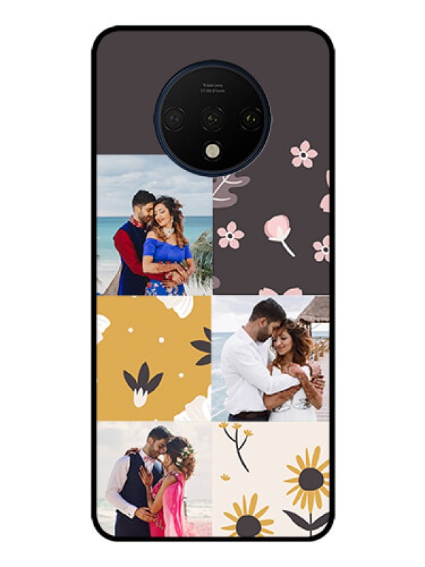 Custom OnePlus 7T Photo Printing on Glass Case  - 3 Images with Floral Design