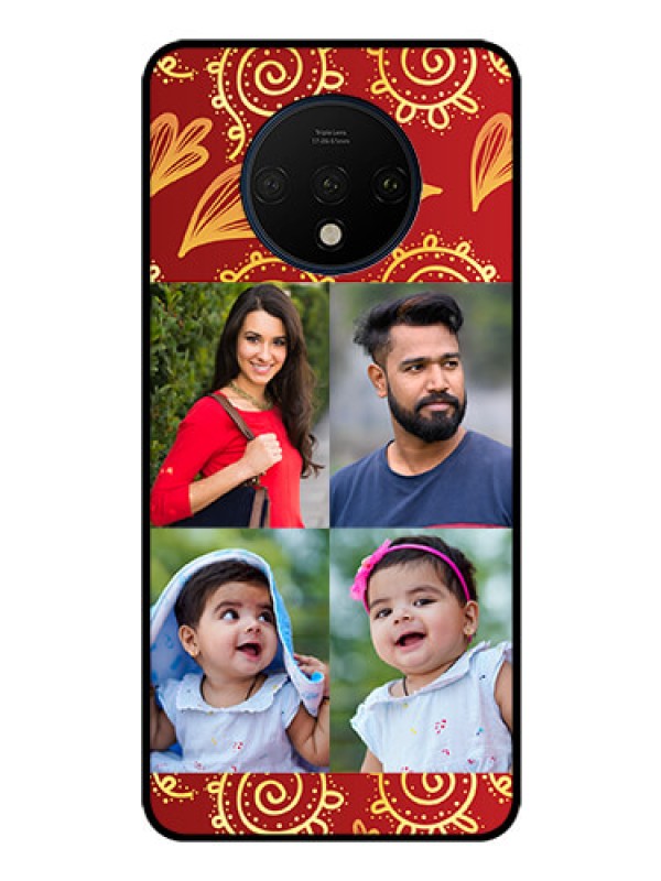 Custom OnePlus 7T Photo Printing on Glass Case  - 4 Image Traditional Design