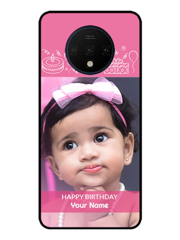 Custom OnePlus 7T Photo Printing on Glass Case  - with Birthday Line Art Design