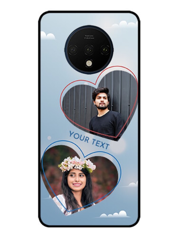 Custom OnePlus 7T Custom Glass Mobile Case  - Blue Color Couple Design 