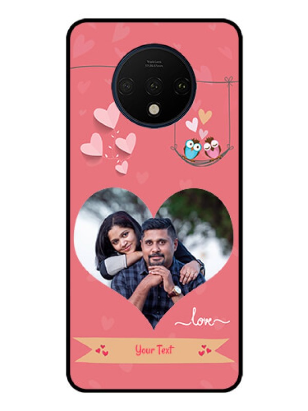 Custom OnePlus 7T Personalized Glass Phone Case  - Peach Color Love Design 