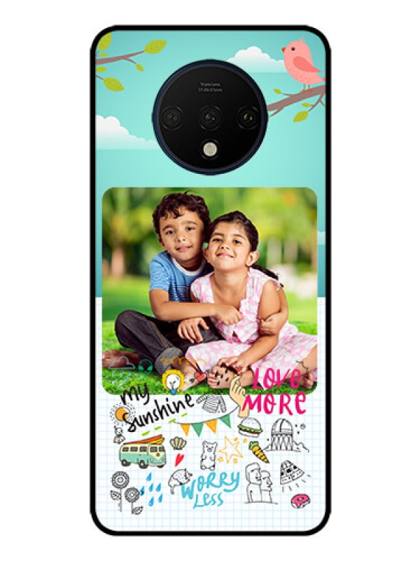 Custom OnePlus 7T Photo Printing on Glass Case  - Doodle love Design