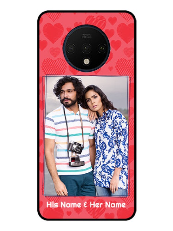 Custom OnePlus 7T Photo Printing on Glass Case  - with Red Heart Symbols Design