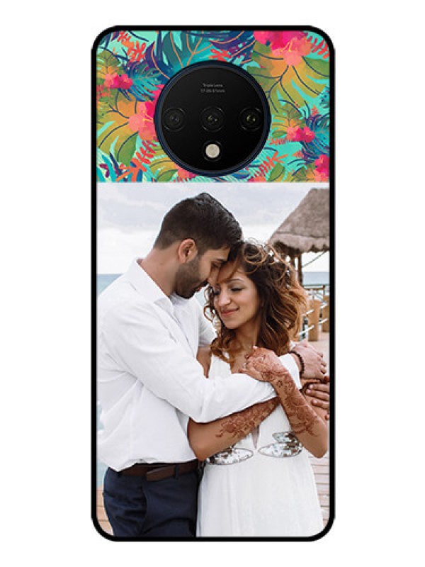 Custom OnePlus 7T Photo Printing on Glass Case  - Watercolor Floral Design