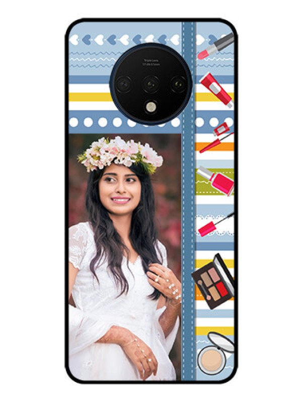 Custom OnePlus 7T Personalized Glass Phone Case  - Makeup Icons Design