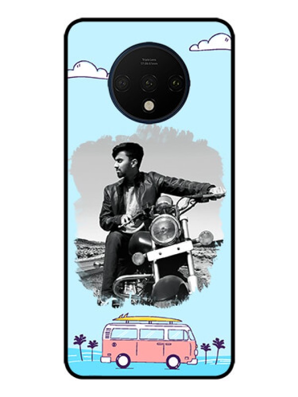 Custom OnePlus 7T Photo Printing on Glass Case  - Travel & Adventure Design