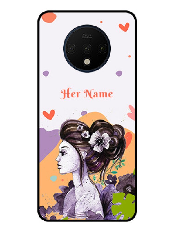 Custom OnePlus 7T Personalized Glass Phone Case - Woman And Nature Design