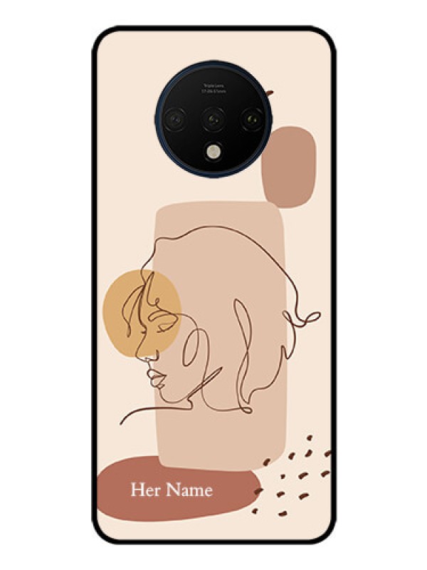 Custom OnePlus 7T Photo Printing on Glass Case - Calm Woman line art Design