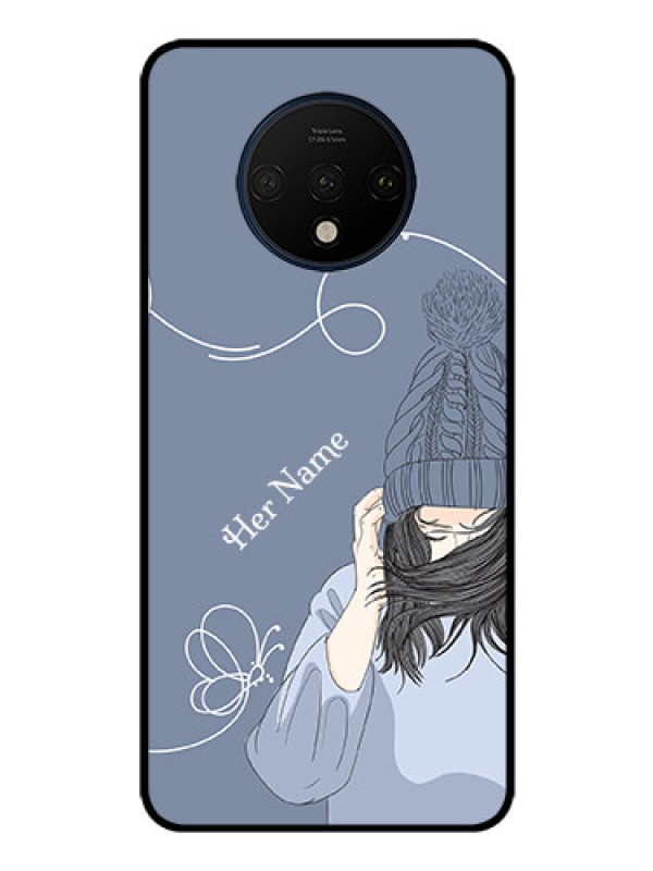 Custom OnePlus 7T Custom Glass Mobile Case - Girl in winter outfit Design
