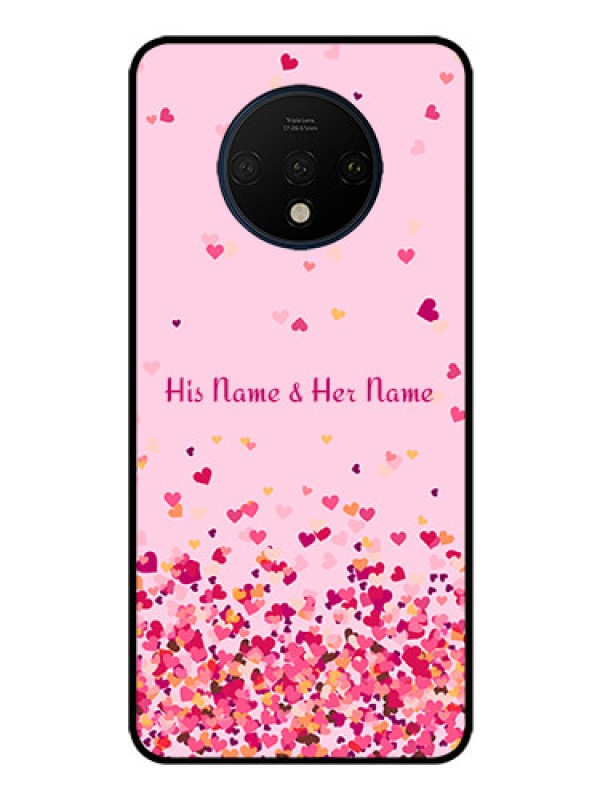 Custom OnePlus 7T Photo Printing on Glass Case - Floating Hearts Design