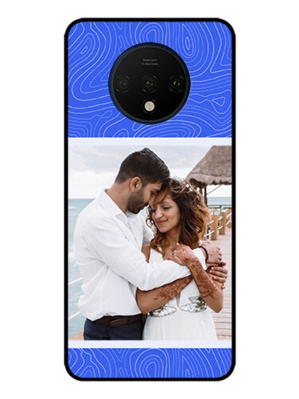 Custom OnePlus 7T Custom Glass Mobile Case - Curved line art with blue and white Design