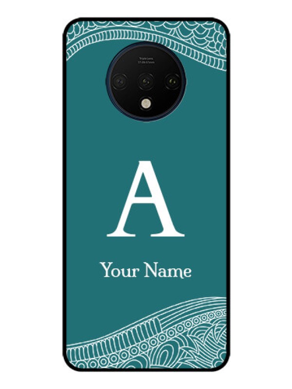 Custom OnePlus 7T Personalized Glass Phone Case - line art pattern with custom name Design