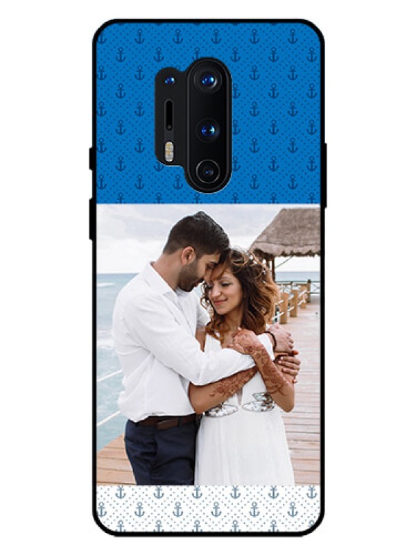 Custom Oneplus 8 Pro Photo Printing on Glass Case  - Blue Anchors Design
