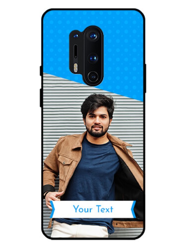 Custom Oneplus 8 Pro Photo Printing on Glass Case  - Simple Blue Color Design