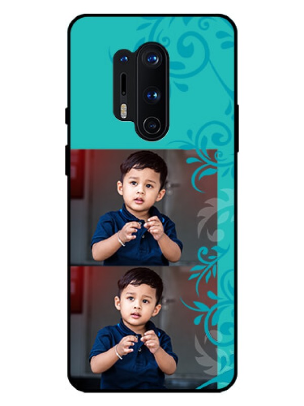Custom Oneplus 8 Pro Personalized Glass Phone Case  - with Photo and Green Floral Design 