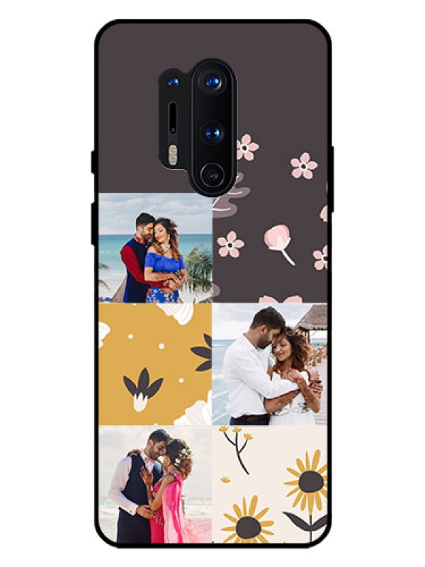 Custom Oneplus 8 Pro Photo Printing on Glass Case  - 3 Images with Floral Design