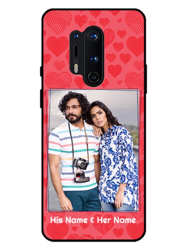 Custom Oneplus 8 Pro Photo Printing on Glass Case  - with Red Heart Symbols Design