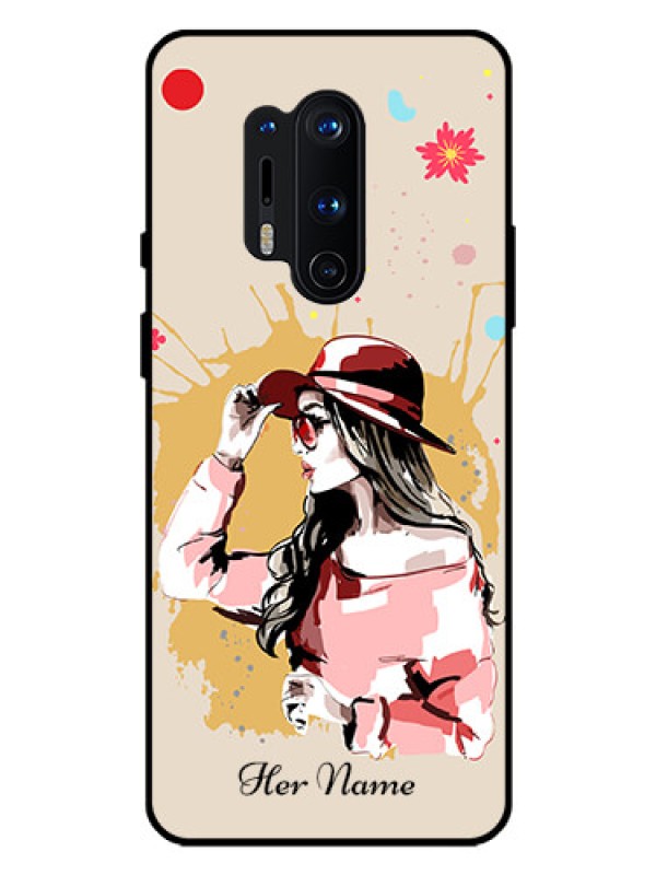 Custom OnePlus 8 Pro Photo Printing on Glass Case - Women with pink hat Design