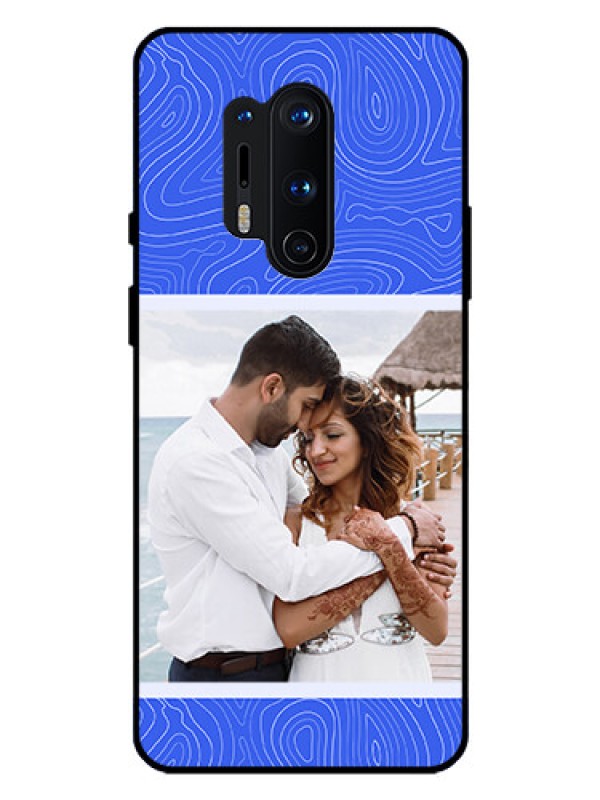 Custom OnePlus 8 Pro Custom Glass Mobile Case - Curved line art with blue and white Design