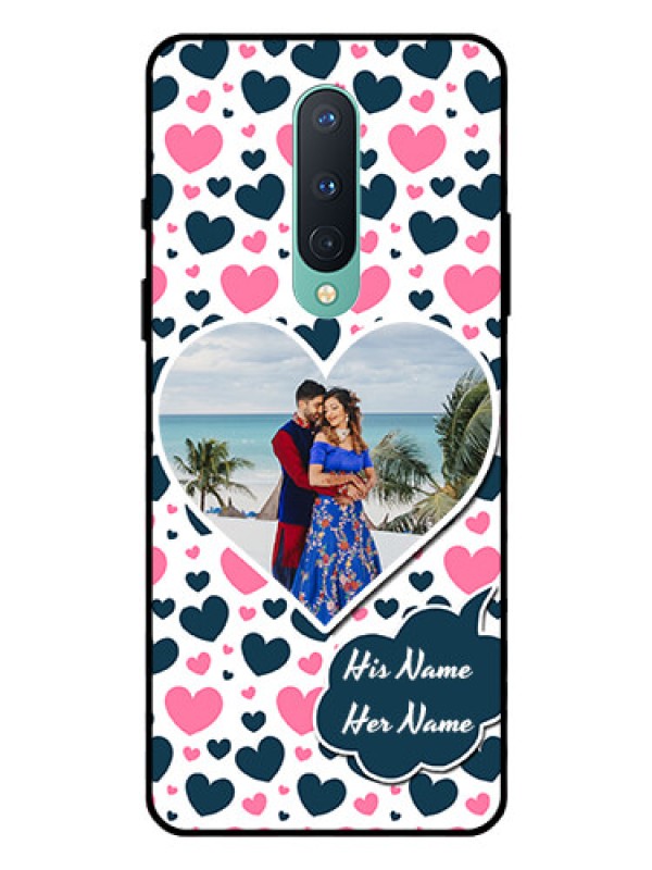 Custom OnePlus 8 Custom Glass Phone Case  - Pink & Blue Heart Design