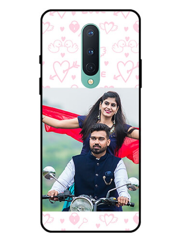 Custom OnePlus 8 Custom Glass Mobile Case  - Pink Flying Heart Design