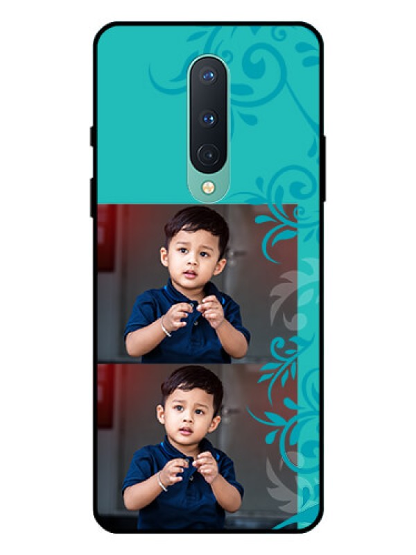 Custom OnePlus 8 Personalized Glass Phone Case  - with Photo and Green Floral Design 