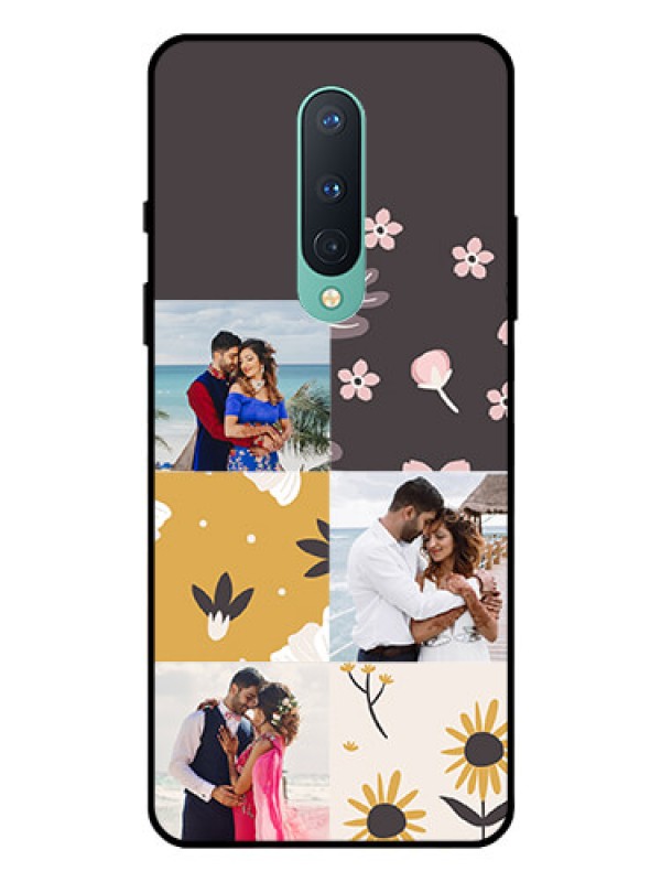 Custom OnePlus 8 Photo Printing on Glass Case  - 3 Images with Floral Design