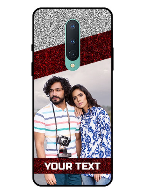Custom OnePlus 8 Personalized Glass Phone Case  - Image Holder with Glitter Strip Design