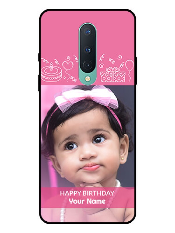 Custom OnePlus 8 Photo Printing on Glass Case  - with Birthday Line Art Design