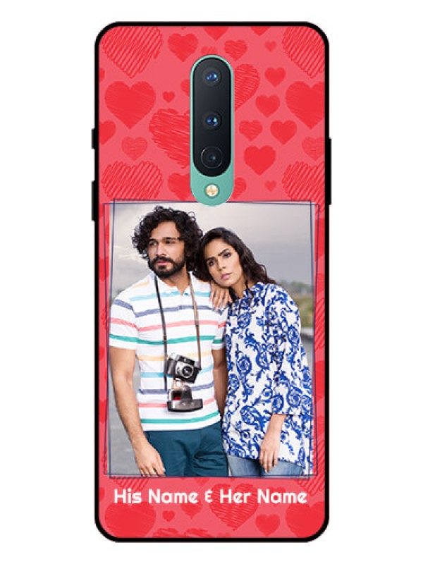 Custom OnePlus 8 Photo Printing on Glass Case  - with Red Heart Symbols Design