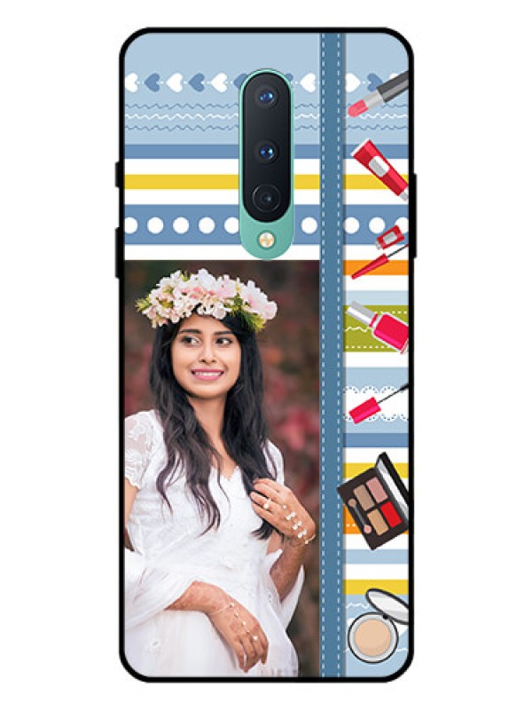Custom OnePlus 8 Personalized Glass Phone Case  - Makeup Icons Design