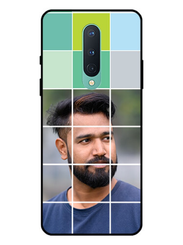 Custom OnePlus 8 Photo Printing on Glass Case  - with white box pattern 