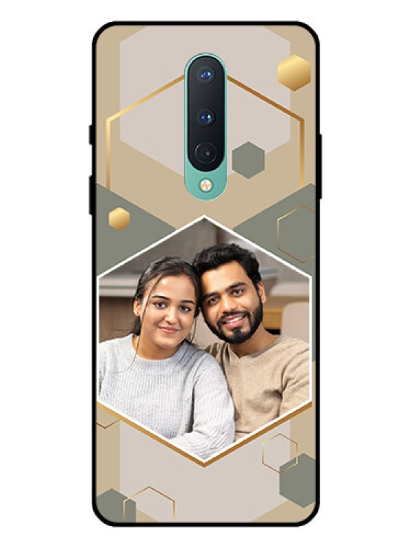 Custom OnePlus 8 Photo Printing on Glass Case - Stylish Hexagon Pattern Design