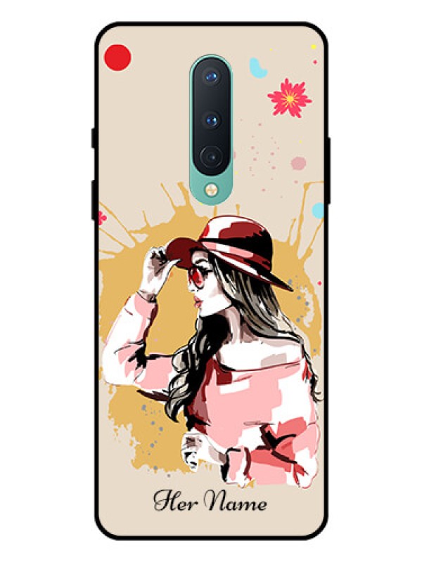 Custom OnePlus 8 Photo Printing on Glass Case - Women with pink hat Design