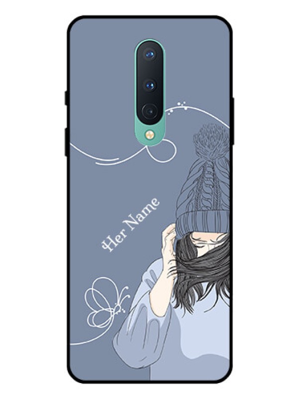 Custom OnePlus 8 Custom Glass Mobile Case - Girl in winter outfit Design