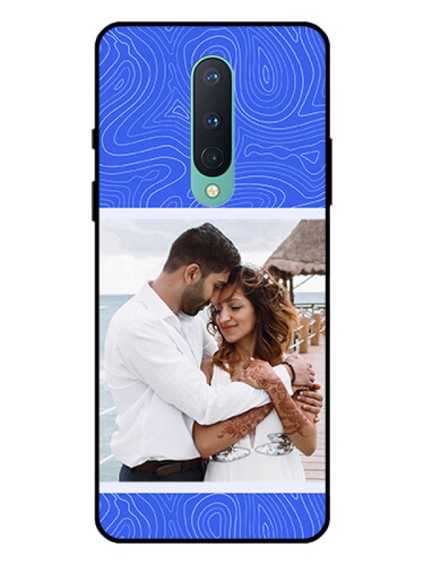 Custom OnePlus 8 Custom Glass Mobile Case - Curved line art with blue and white Design