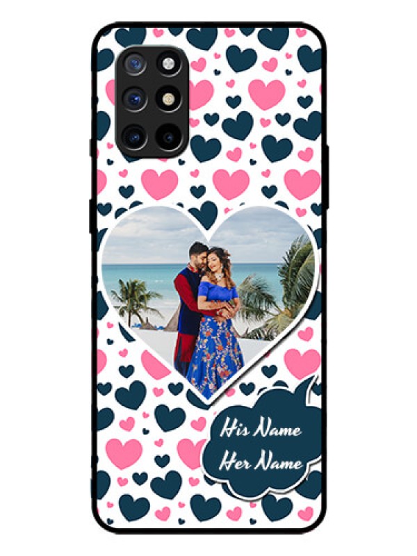 Custom Oneplus 8T Custom Glass Phone Case  - Pink & Blue Heart Design